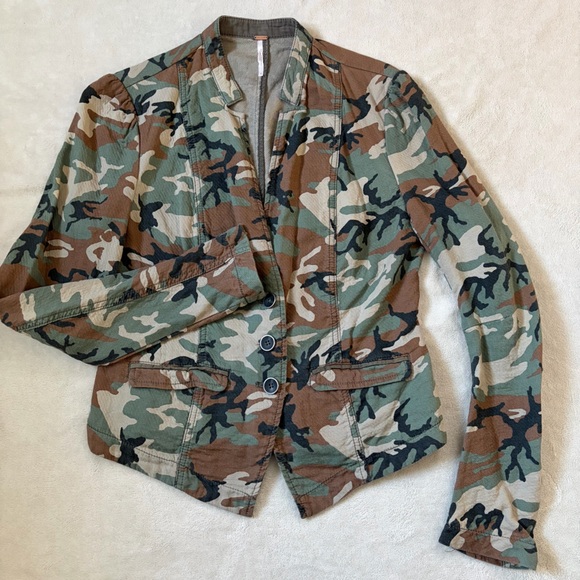 Free People Camo Army Cotton Fitted Blazer Jacket - Picture 2 of 15